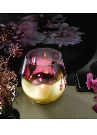Декоративный большой стеклянный подсвечник золотой-розовый livarno home2 фото