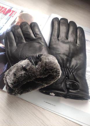 Мужские кожаные перчатки зимние черные, румыния