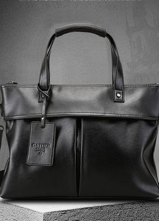 Качественная мужская деловая сумка для документов формат а4, офисная сумка-портфель черная, деловой портфель10 фото