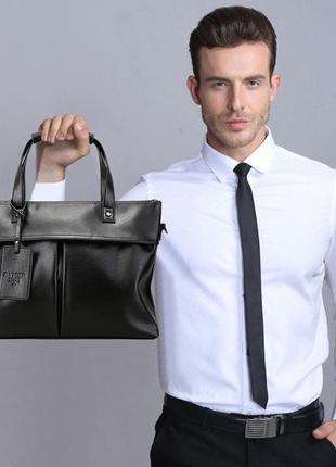 Качественная мужская деловая сумка для документов формат а4, офисная сумка-портфель черная, деловой портфель5 фото