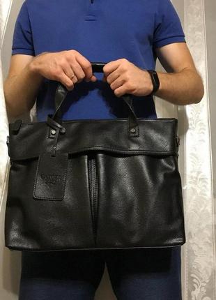 Качественная мужская деловая сумка для документов формат а4, офисная сумка-портфель черная, деловой портфель8 фото