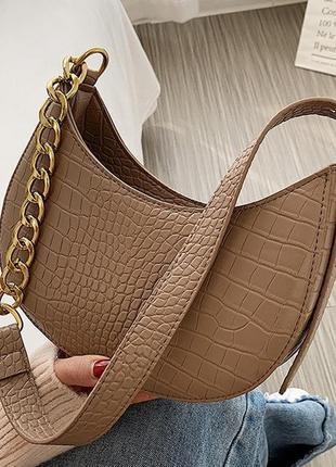Міні-сумка клатч, жіноча сумка крос-боді, маленька сумочка через плече для дівчат крокодил світло-коричневий