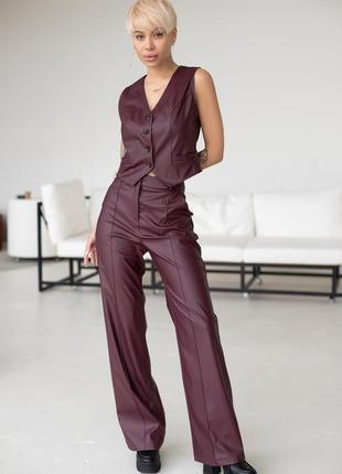 Комплект жилетка зі штанами шкіряний костюм комплект з екошкіри костюм з брюками