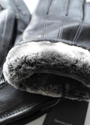 Мужские кожаные перчатки зимние черные3 фото