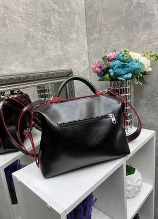 Черная с красным краем – два отдельных отделения на молниях – стильная, легкая и вместительная сумка (0511)5 фото