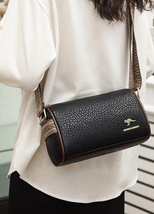 Женская мини сумочка кросс-боди daishu кенгуру, маленькая сумка багет черная4 фото