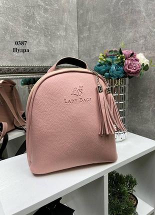 Пудра — стильна сумка-рюкзак lady bags на два відділення на блискавці, зі знімними китицями (0387)