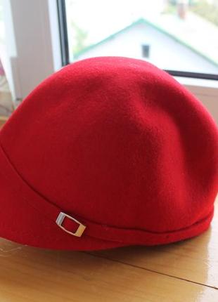 Вовняна шапка червона капелюх zara classic cloche women wool felt red hat 56 см