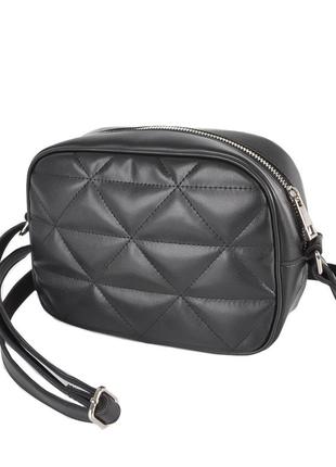 Черная - стильная качественная стеганная кросс-боди сумочка на молнии (луцк, 742)8 фото