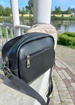 Черная - стильная качественная стеганная кросс-боди сумочка на молнии (луцк, 742)4 фото