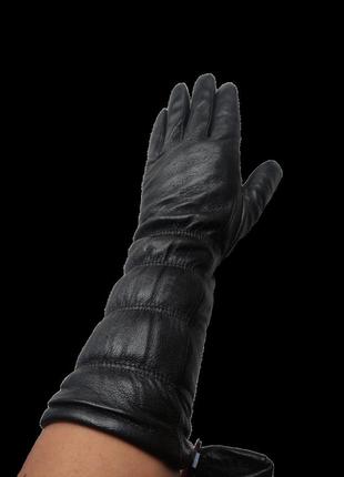 Женские удлинённые кожаные перчатки paidi черные