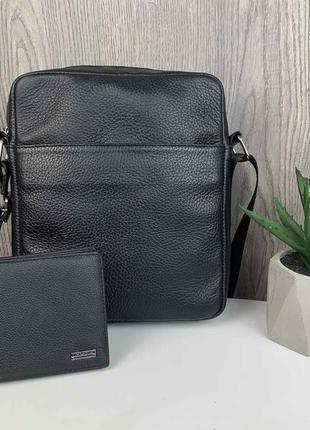 Чоловіча шкіряна сумка-планшетка + гаманець із натуральної шкіри набір, подарунковий комплект для чоловіка2 фото