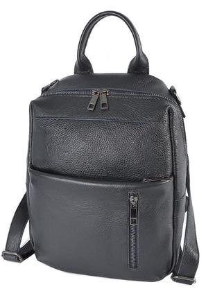 Натуральная кожа. черная - сумка-рюкзак - большой качественный с удобным карманом спереди (луцк, 802)3 фото