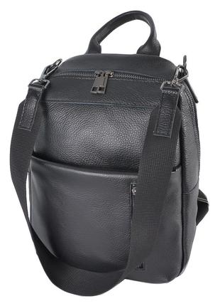 Натуральная кожа. черная - сумка-рюкзак - большой качественный с удобным карманом спереди (луцк, 802)4 фото
