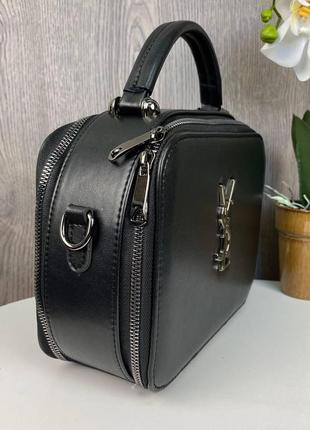 Якісна жіноча міні сумочка клатч ysl чорна екошкіра, стильна сумка на плече4 фото