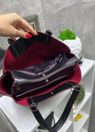 Беж - стильная и вместительная сумка на три отделения, с брелком, дорогой турецкий материал (0207)5 фото