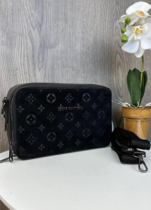Замшевая женская мини сумочка клатч с тиснением черная lv, сумка для девушек из натуральной замши5 фото