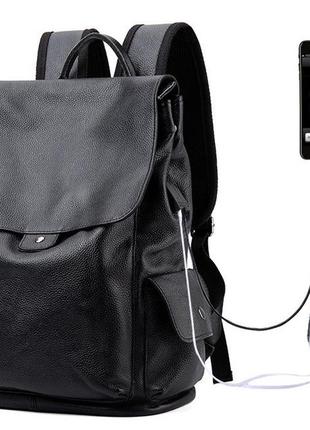 Великий чоловічий міський рюкзак із натуральної шкіри, шкіряний портфель чорний для чоловіків7 фото
