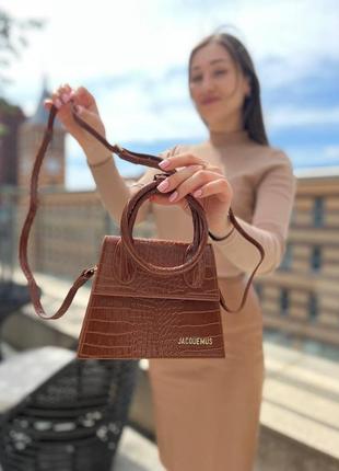 Женская сумка из эко-кожи jacquemus le chiquito croco brown молодежная, брендовая сумка-клатч маленькая через1 фото