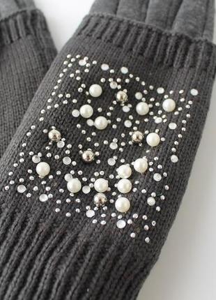 Женские теплые перчатки, вязка бусины серые2 фото