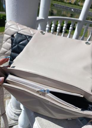 Беж тауп – элегантная качественная стеганная молодежная сумочка на молнии под клапаном (луцк, 757)4 фото