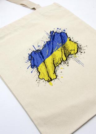 Белая сумка шопер граффити краской с флагом украины, патриотическая сумка для покупок женская\мужская3 фото