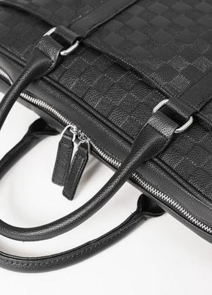 Стильна чоловіча ділова сумка для документів стиль луї вітон клітинка чорна, портфель для бумаг5 фото