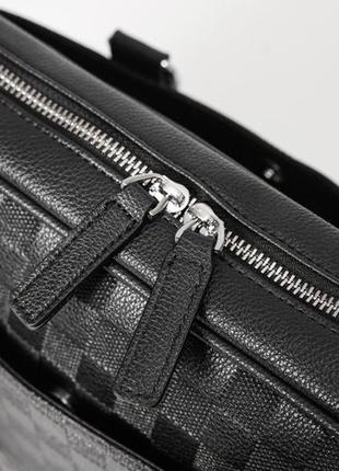 Стильна чоловіча ділова сумка для документів стиль луї вітон клітинка чорна, портфель для бумаг7 фото