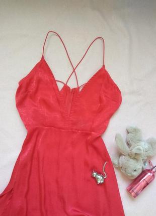 Сукня червона шовкова вечірня, р 38 м 46, атласна, на бретельках з гарним декольте2 фото