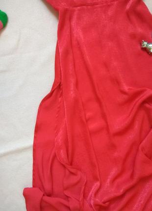 Сукня червона шовкова вечірня, р 38 м 46, атласна, на бретельках з гарним декольте3 фото