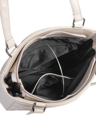Беж тауп — молодежная стеганая качественная вместительная сумка на три отдельных отделения (луцк, 738)4 фото