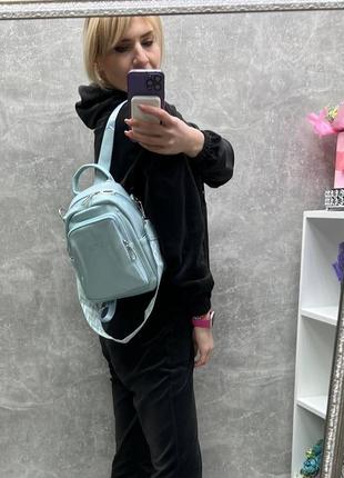 Блакитна — сумка-рюкзак — молодіжна, стильна та зручна модель із додатковими кишенями (0508)