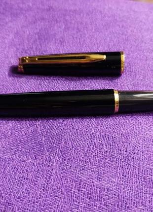 Перова ручка waterman hémisphère fountain pen gloss black with 23k gold trim fine nib blue ink gift7 фото
