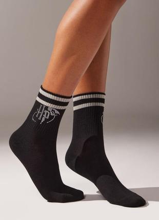 Жіночі чорні бавовняні котонові шкарпетки гаррі поттер calzedonia