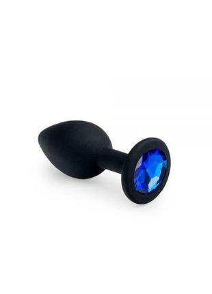 Анальная пробка с синим кристаллом, black silicone sapphire, s