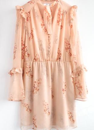 Шифонова сукня з рукавами кльош та рюшами від mango сукня квітковий принт плаття з квітами платье цветочный принт1 фото