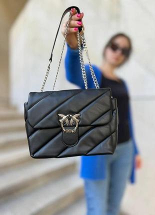 Жіноча сумка з еко-шкіри pinko puff black пінко молодіжна, брендова сумка маленька через плече, чорного кольору
