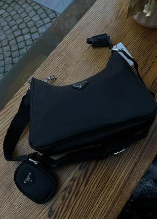 Женская сумка prada big re-edition black прада маленькая сумка на плечо красивая, легкая сумка из эко-кожи6 фото