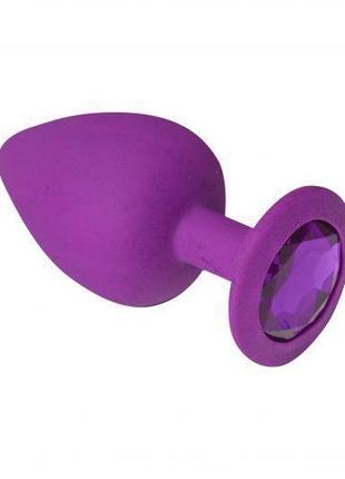 Анальная пробка purple silicone amethyst фиолетовая силиконовая с фиолетовым кристаллом, s