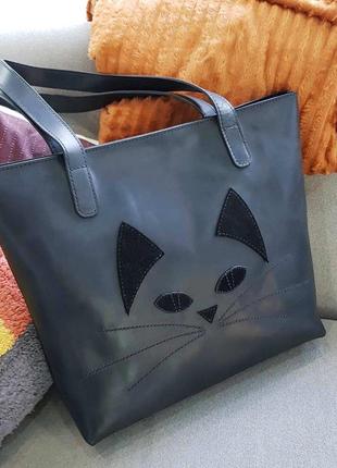 Женская кожаная сумка шоппер stedley кошка1 фото