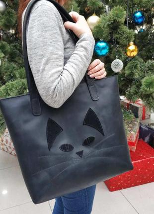 Женская кожаная сумка шоппер stedley кошка2 фото