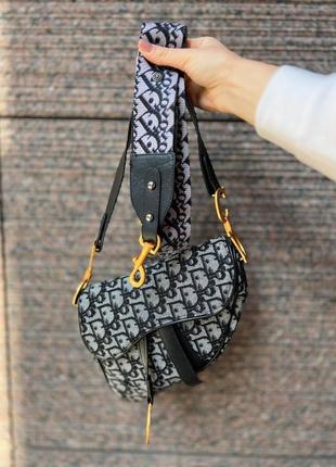 Женская сумка седло текстильная dior saddle диор молодежная, брендовая сумка через плечо2 фото