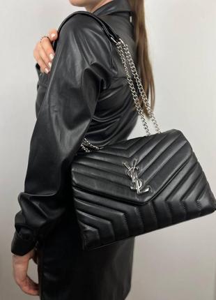 Женская сумка из эко-кожи yves saint laurent 25 silver ив сен лоран черная молодежная, брендовая8 фото