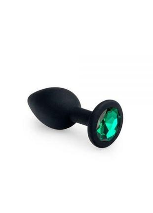 Анальная пробка чёрного цвета с кристаллом black silicone emerald, m