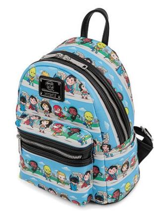 Рюкзак школьный loungefly dc - superheroes chibi lineup aop mini backpack (dccbk0062)