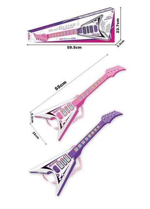Игрушка музыкальная гитара со струнами 979 b, розовая и фиолетовая, подсветка, 7 мелодий, 4 струны