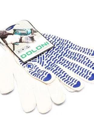 Перчатки "волна" с пвх-рис. натуральный белый / синий70 / 30 10 класс размер 10 (doloni)