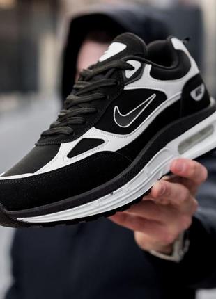 Мужские замшевые, черные с белым, стильные кроссовки nike air max. от 40 до 44 гг. 0848 ал деми2 фото