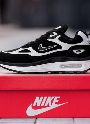 Чоловічі замшеві, чорні з білим, стильні кросівки nike air max. від 40 до 44 рр. 0848 ал демісезонні