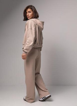 Женский спортивный костюм с худи на молнии lurex - бежевый цвет, l (есть размеры)2 фото